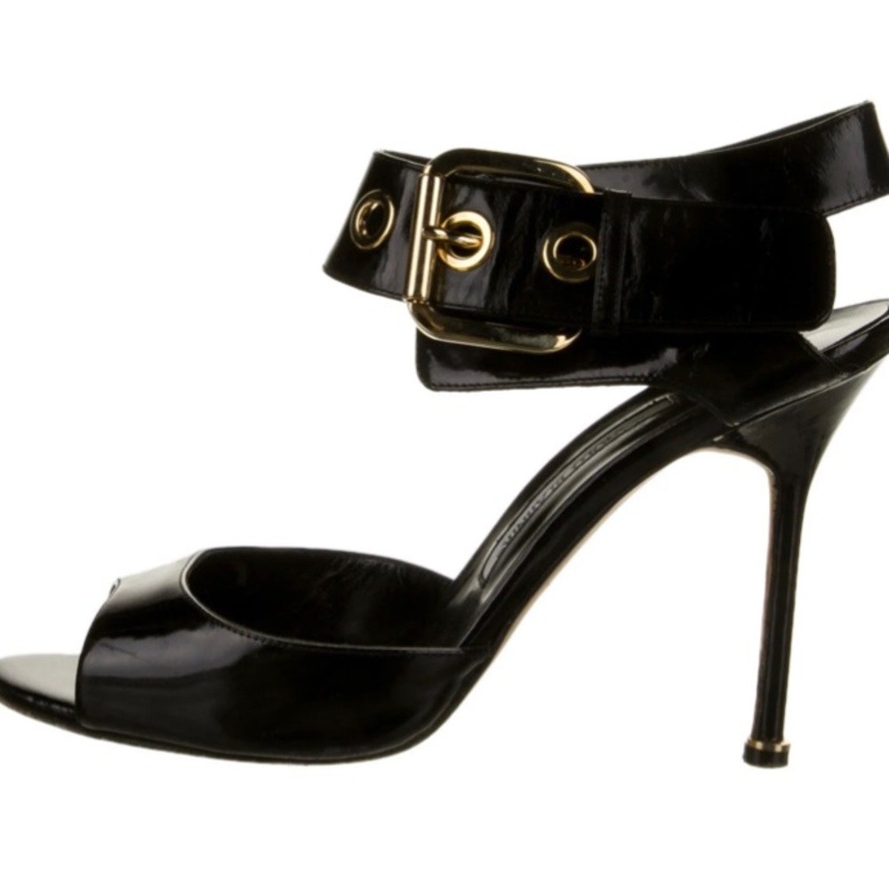 MANOLO BLAHNIK Black BILA Patent Leather Mules Size 7